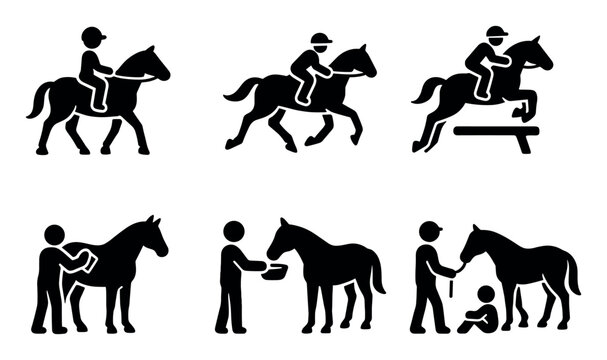 Equestrian icons with horse rider groom minimal