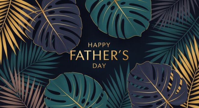 A colorful Father's Day card with tropical leaves and a happy message
