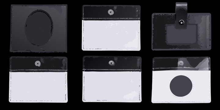 Six blank identification cards with various hole and strap placements