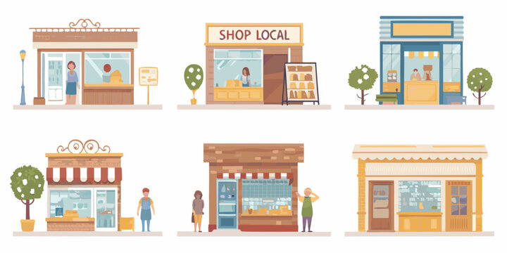 Colorful illustration of diverse small businesses and storefronts