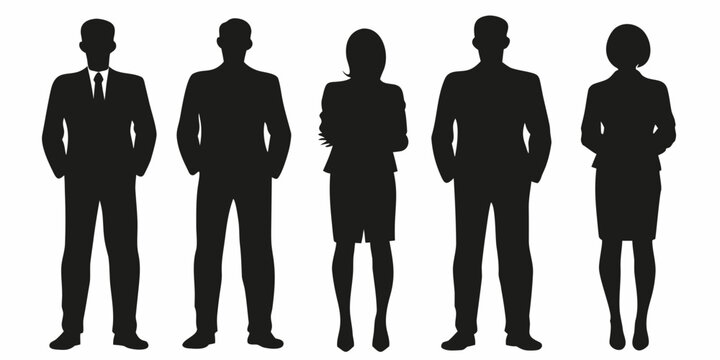 Silhouettes of five people standing in a row facing forward