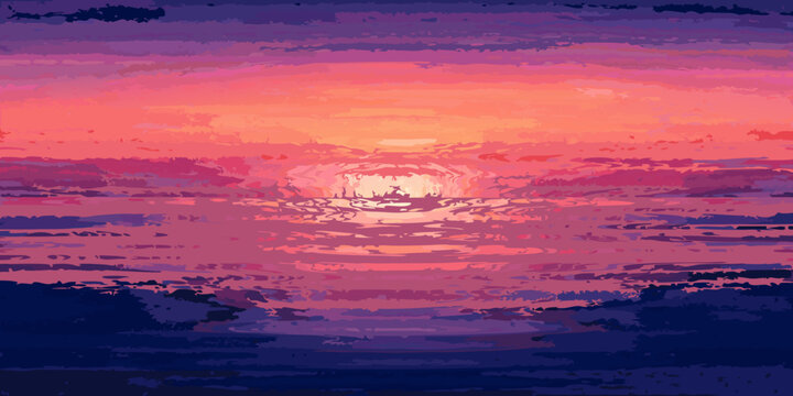 Vibrant sunset over water with silhouetted trees and reflections