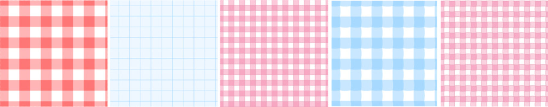 Gingham Tartan Pattern Set &ndash; Checkered, Plaid, and Hand Drawn Abstract Geometric Lines. Seamless repeating vector backgrounds for cloth, fabric, stationery, packaging, posters design
