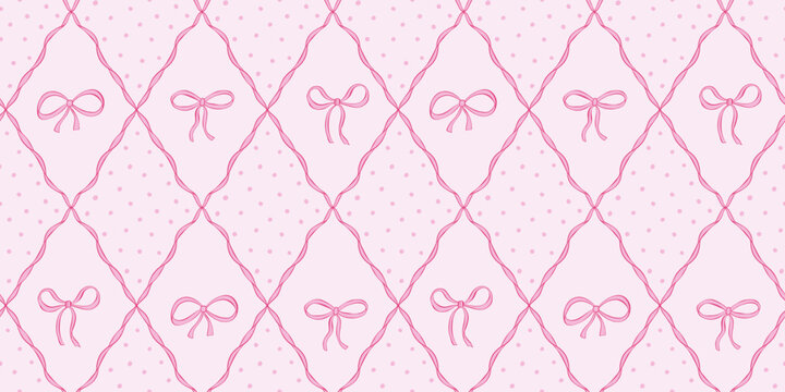Vector seamless pattern with bows and ribbons. Hand drawn trendy pattern for background, print, scrapbook, fabric, textile design.