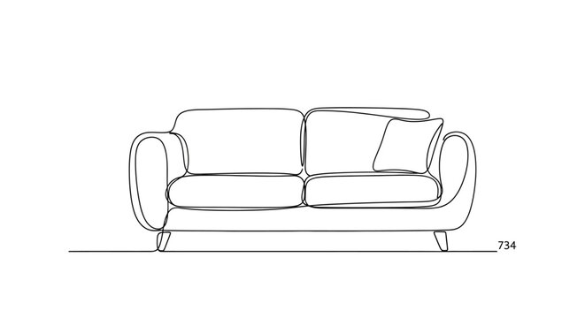 Minimalist Sofa Line Drawing, Modern Furniture Sketch, Interior Design Element
