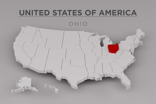 United States Map Highlighting Ohio State in Red