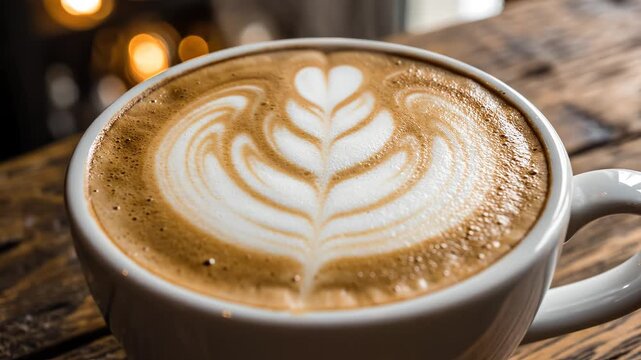 Coffee cup with latte art for commercial backgrounds, digital design, and advertising