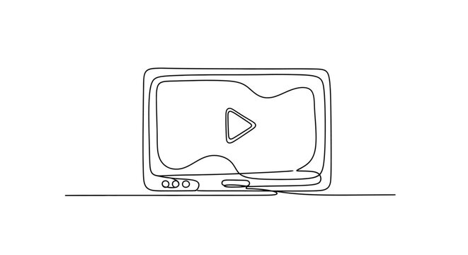 Minimalist Line Art of a Retro Television with Play Button Icon