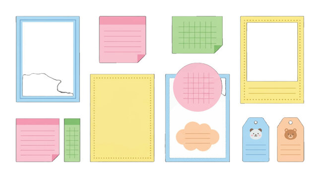 Colorful paper notes and frames are scattered on a white background for creative projects and organizing tasks in simple ways