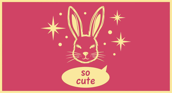 A whimsical illustration of a cute rabbit surrounded by sparkles and stars