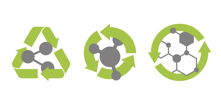 Chemical Recycling Icons Set, in flat colors