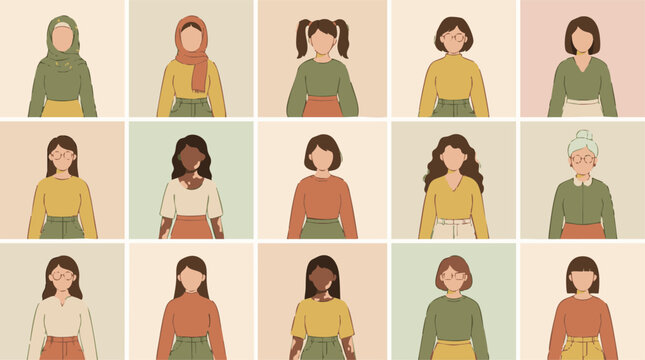 Diverse women of various ages, styles, and backgrounds, flat illustration
