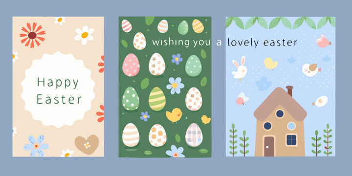 A set of three colorful easter themed illustrated phone backgrounds