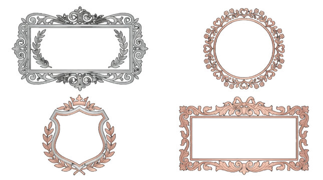 Various decorative frames designed for use in art and design projects, featuring intricate patterns and shapes