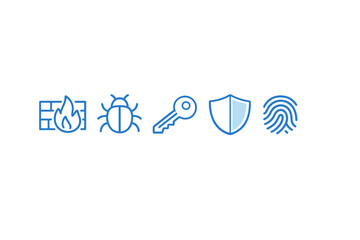 Fototapeta premium Safety icons represent fire, pest, key, shield, and fingerprint in a simple design