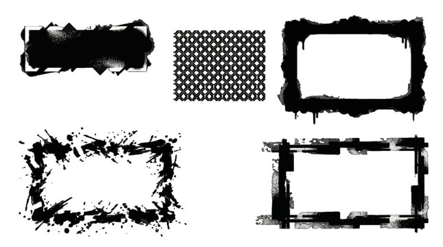 Different types of black frames and designs on a white background for graphic use and art projects