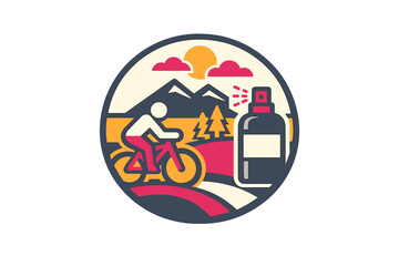 Fototapeta premium Outdoor biking adventure in the mountains with a spray bottle by the trail at sunset