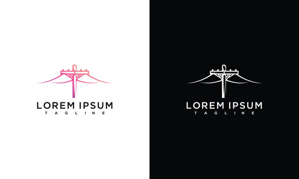 Modern Electricity Power Pole Logo Design Concept with Wires