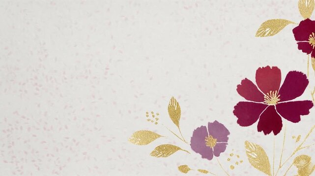 和紙に描かれた花と葉：上品な和風素材