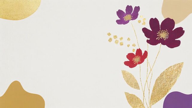 和紙に描かれた花と葉：上品な和風フレーム素材