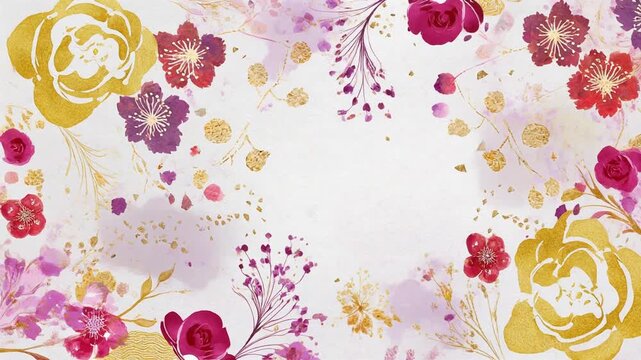 和紙に描かれた花と葉：上品な和風フレーム素材