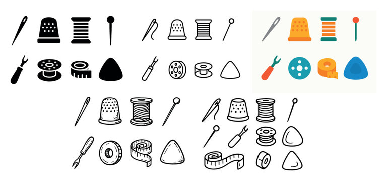 Sewing icons with thimble needle spool flat