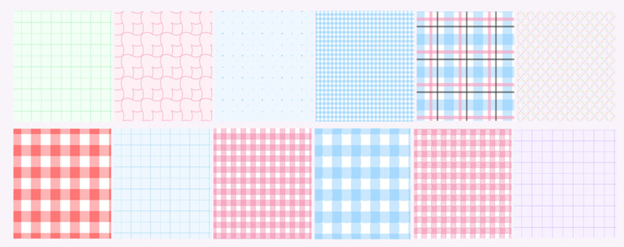 Gingham Tartan Pattern Set &ndash; Checkered, Plaid, and Hand Drawn Abstract Geometric Lines. Seamless repeating vector backgrounds for cloth, stationery, packaging, posters design