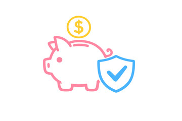 Fototapeta premium A minimalist vector illustration of a pink piggy bank with a yellow