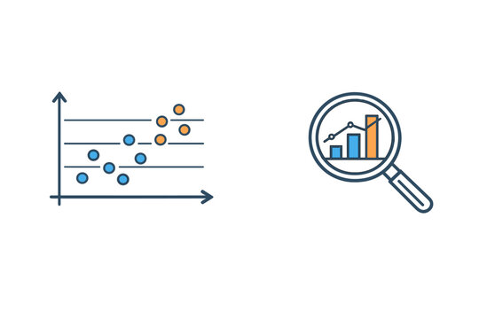 A set of two minimalist vector icons illustrating data analysis