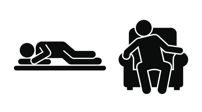 A person relaxes on a couch while another lies on a bed black silhouette