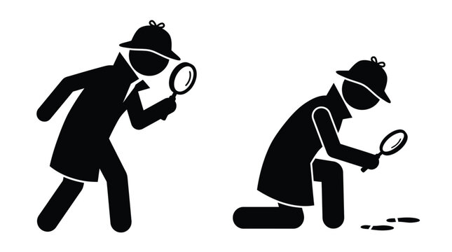 Two detectives investigate a scene with magnifying glasses a striking silhouette