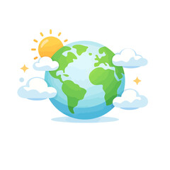 Fototapeta premium Earth Planet with Sun and Clouds in a Friendly Cartoon Illustration