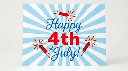 Obraz premium Happy Fourth of July greeting card with fireworks and festive blue and white background