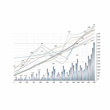Multiple line and bar business graph.