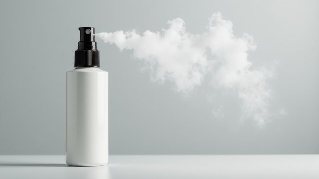 A spray bottle releasing steam, useful for various situations where moisture is needed