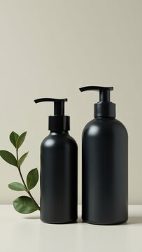 Two empty glass bottles sit side by side on a surface, their dark color and simple shape making them visually appealing