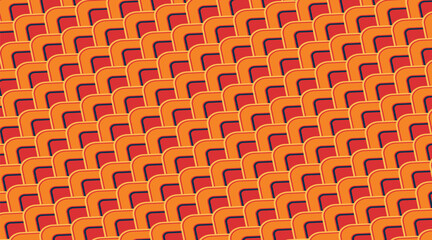 Abstract background featuring overlapping geometric shapes in a stylized fish scale pattern. Vector illustration uses a warm color palette. Fish scale pattern with a retro-modern feel. © ismailgazel
