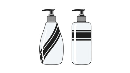Obraz premium Pair of sleek cosmetic pump bottles featuring black slanted stripe patterns suitable for shampoo or lotion products.