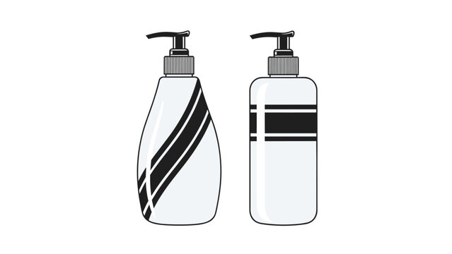 Pair of sleek cosmetic pump bottles featuring black slanted stripe patterns suitable for shampoo or lotion products.
