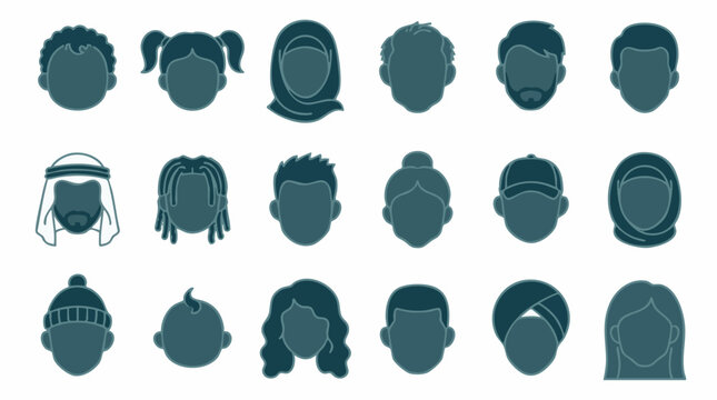Set of diverse people head avatars. Various male, female profile icons.