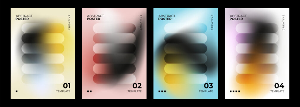 Abstract posters collection. Set of blurred backgrounds with gradient stripes. Defocused color templates for creative graphic design. Vector illustration.