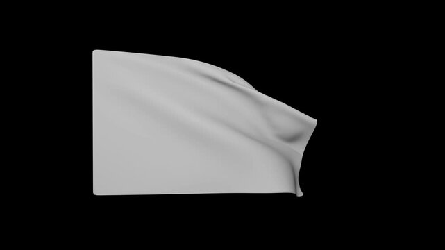 Blank white flag waving loop animation for After Effects template, empty fabric mockup on black