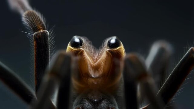 Spider spinnerets macro extreme close-up showing fangs and intricate details, dark background featuring spinneret, arachnid, insect with nature and