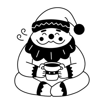A glyph sticker of a santa drinking tea 

