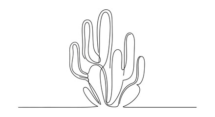 Fototapeta premium Minimalist Saguaro Cactus Line Art, Desert Plant, Single Continuous Line Drawing