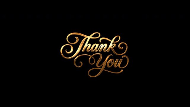 Thank you text animation. animated typography featuring a lettering effect and gold particles. Ideal for social media, thank you videos, and greeting cards. 4K and translucent background features