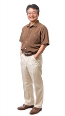 Naklejka premium Full-body portrait of an Asian man shirt clothing standing.