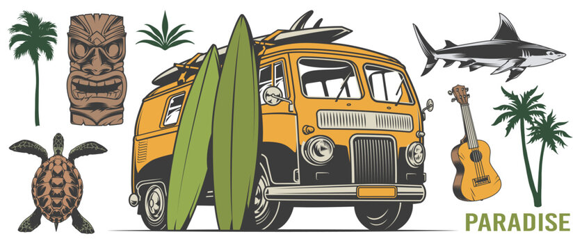 Surfing van and beach items