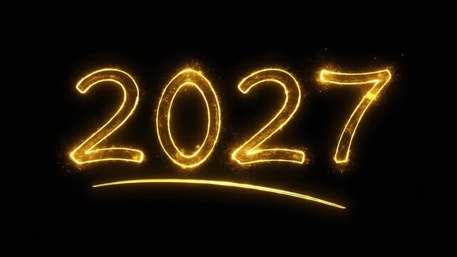 2027（黒背景、キラキラの金色の数字で書かれる2027）