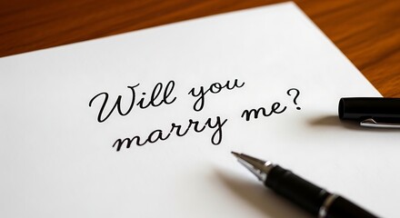 Obraz premium Proposal note with handwritten text asking for marriage on white paper